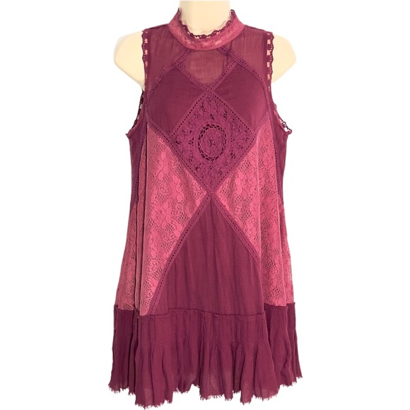 Free People Wine Angel Crochet Lace Mini Boho Cocktail Dress OB479564 M - Picture 2 of 16